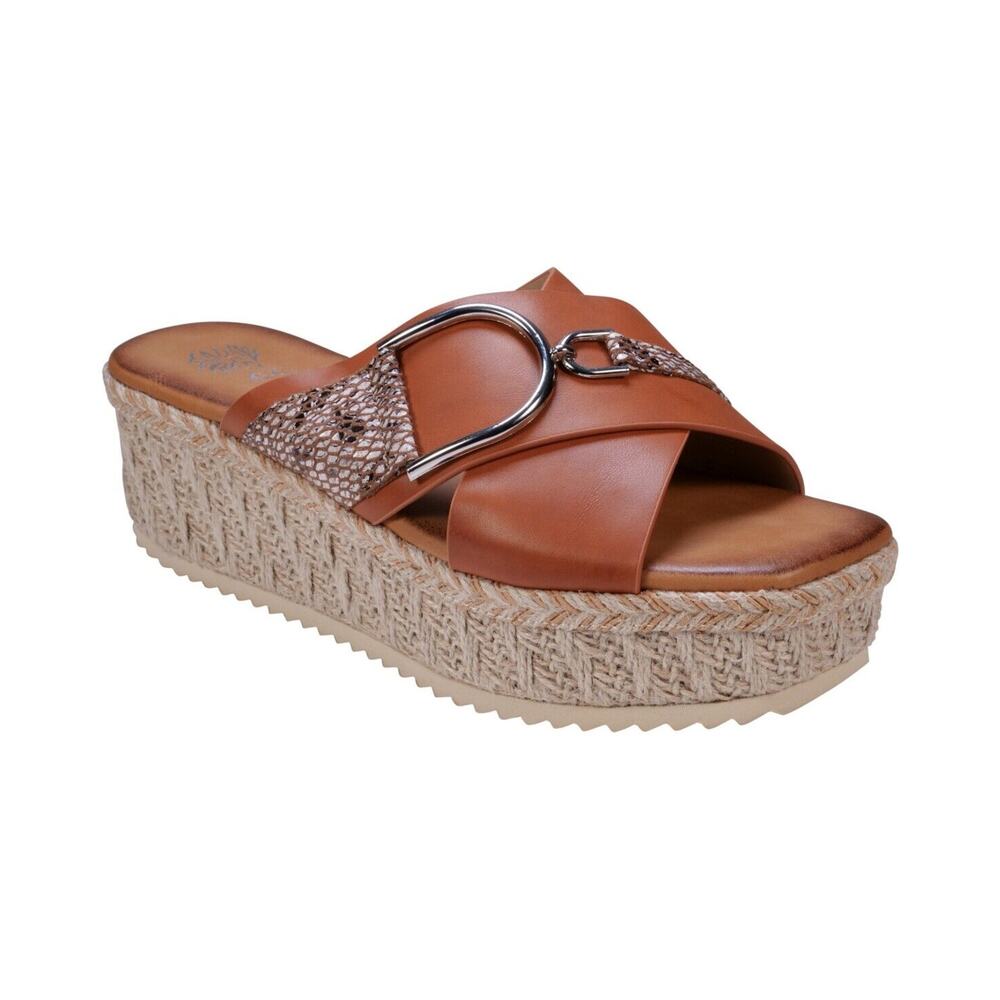 Gc Shoes Women's Lindsey Strappy Platform Slide Sandals Tan, US 6.5